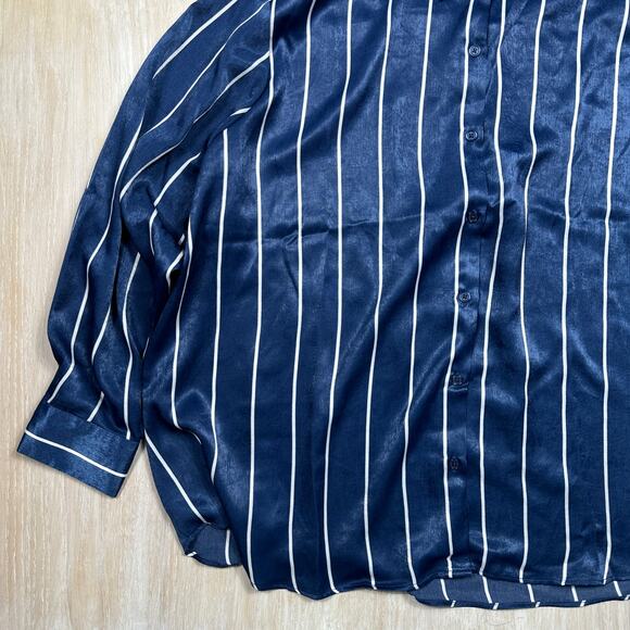 NWT Maurices Stripe Navy White Satin Button Down Satin Blouse Top Plus Size 4X - Picture 4 of 15